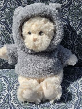 Bukowski Bears Lucas Plush White Teddy Bear Grey Fleece Hoodie 30cm Sweden